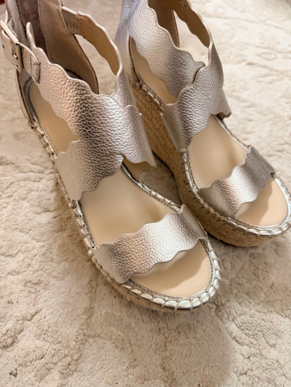 Marc Fisher Metallic Wedge Espadrille Sandals Size 8